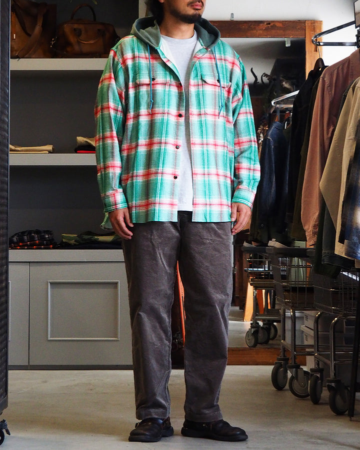 IMPRESTORE インプレストア Flannel Hooded Shirt / Springsteen (Green×Red)