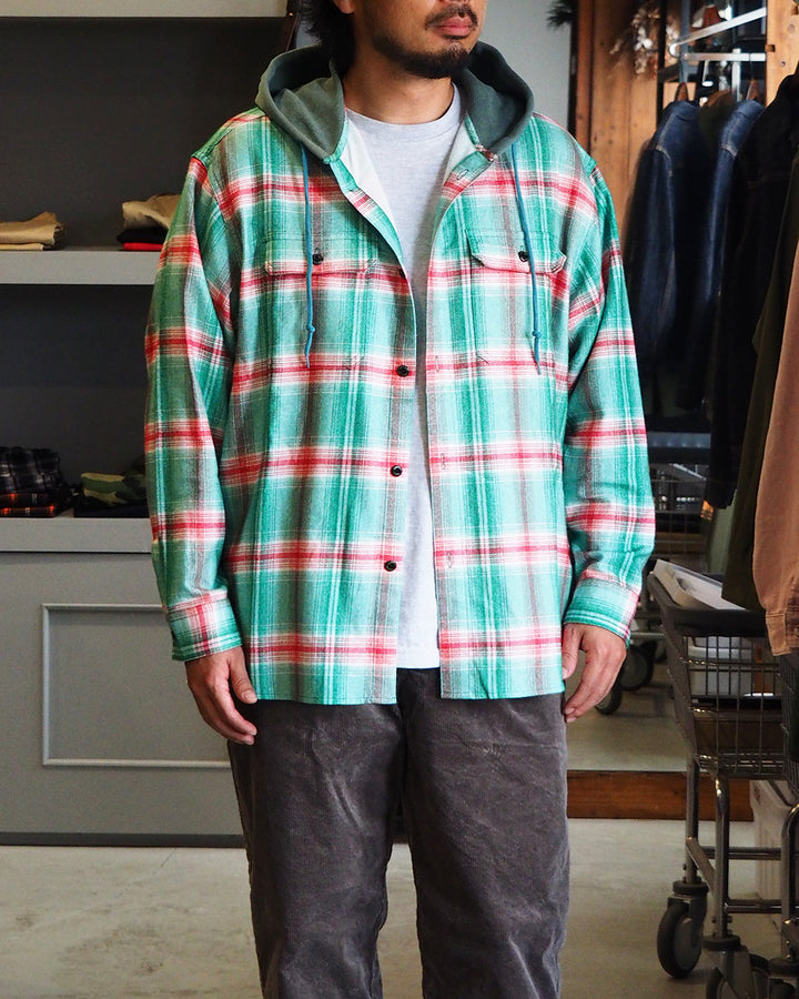 IMPRESTORE インプレストア Flannel Hooded Shirt / Springsteen (Green×Red)