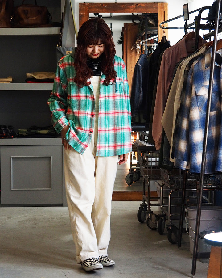 IMPRESTORE インプレストア Flannel Hooded Shirt / Springsteen (Green×Red)