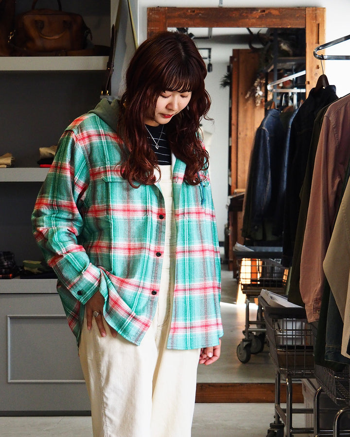 IMPRESTORE インプレストア Flannel Hooded Shirt / Springsteen (Green×Red)