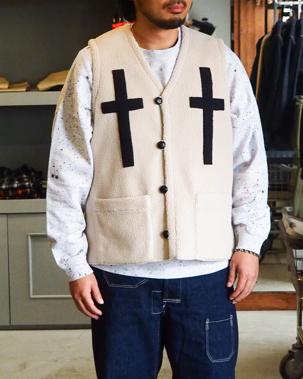 BURLAP OUTFITTER バーラップアウトフィッター PILE CROSS VEST Natural