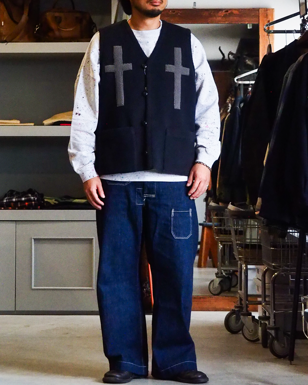 BURLAP OUTFITTER バーラップアウトフィッター PILE CROSS VEST Black