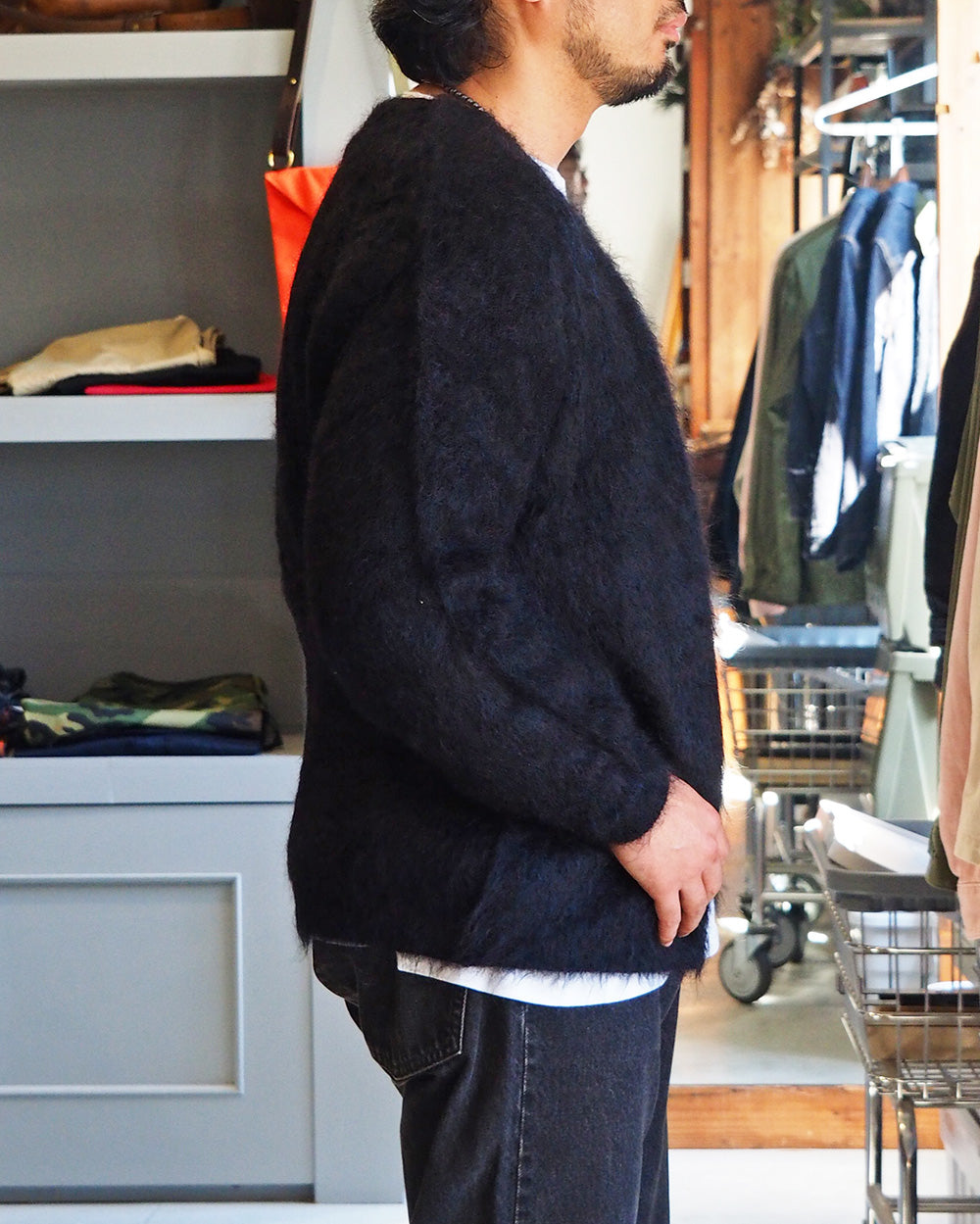 A.R.P.® Authentic Reproduction Products® モヘアカーディガン Premium Classic Mohair Cardigan W/Pocket "Abstract Black"