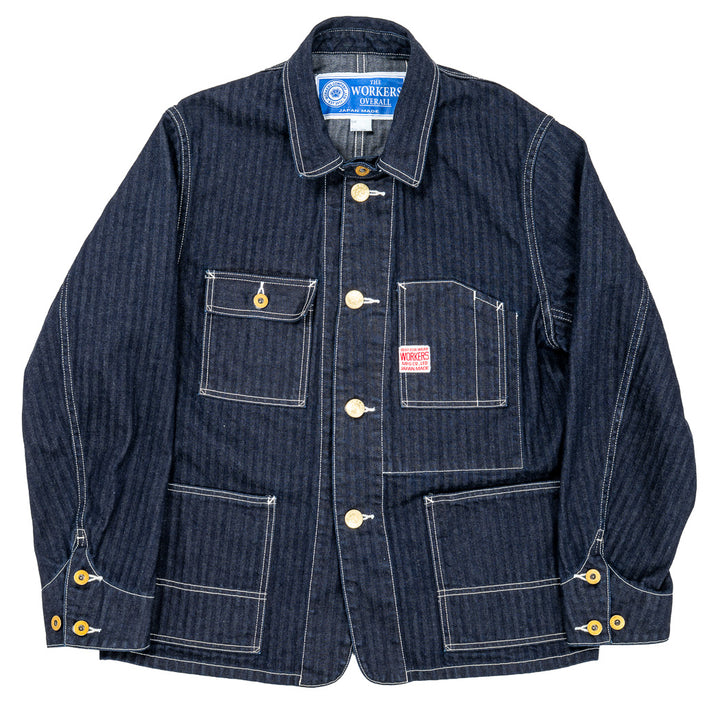 WORKERS ワーカーズ Deluxe Railroad Jacket, 12 oz, Grey Back Indigo Herringbone