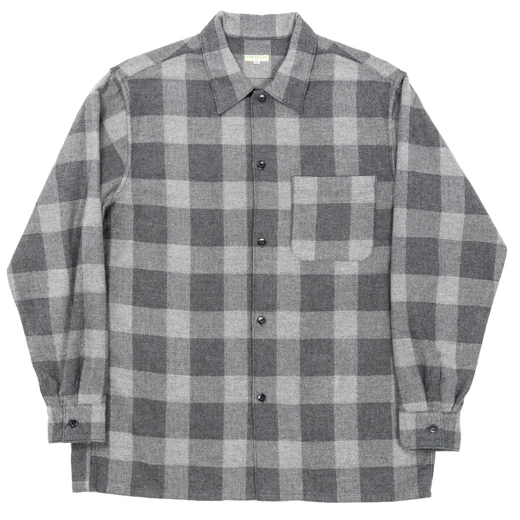 WORKERS ワーカーズ Open Collar Shirt, Cotton Wool Flannel, Check