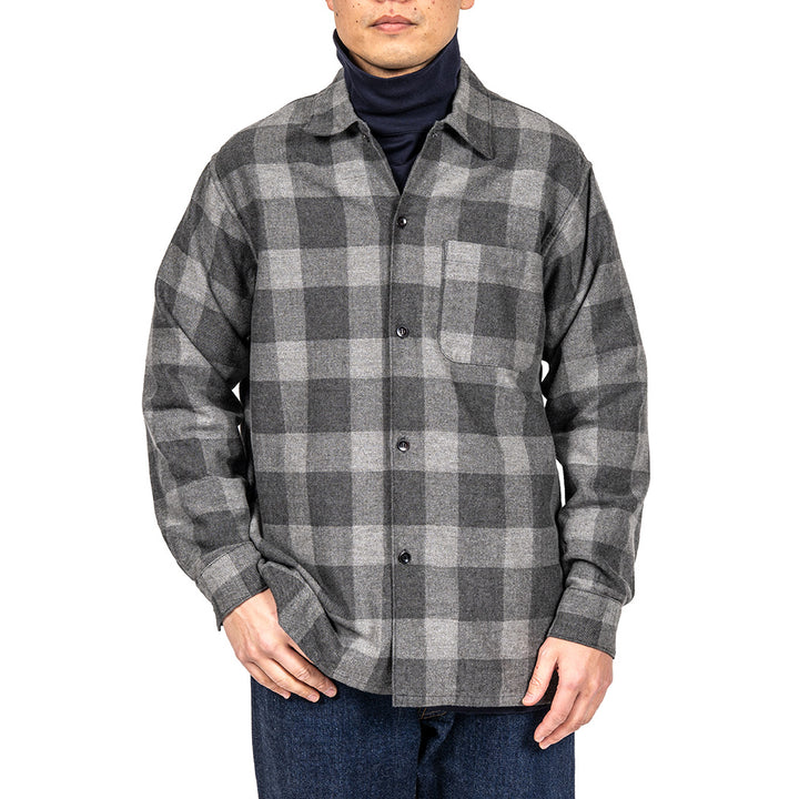 WORKERS ワーカーズ Open Collar Shirt, Cotton Wool Flannel, Check