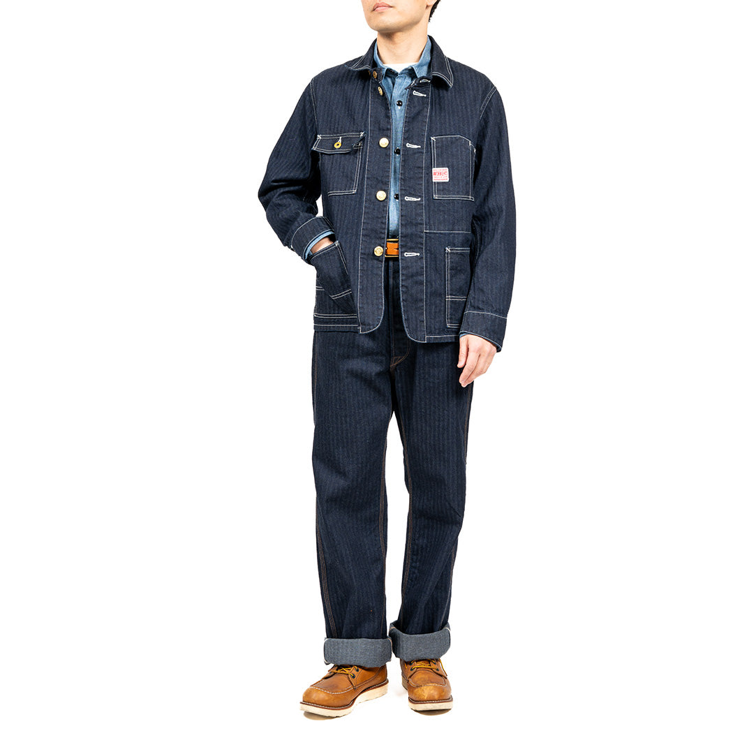 WORKERS ワーカーズ Deluxe Railroad Jacket, 12 oz, Grey Back Indigo Herringbone