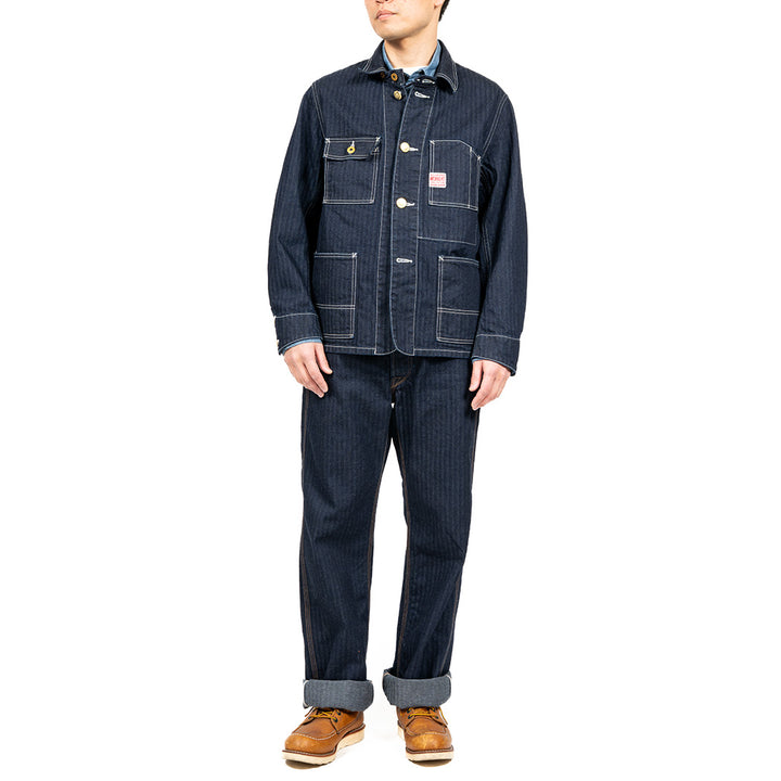 WORKERS ワーカーズ Deluxe Railroad Jacket, 12 oz, Grey Back Indigo Herringbone