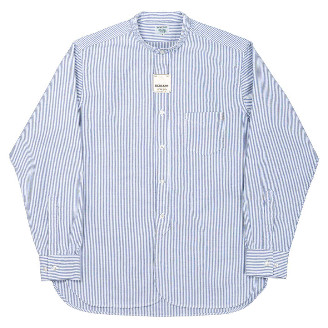 WORKERS ワーカーズ Band Collar Shirt, Supima OX, Stripe