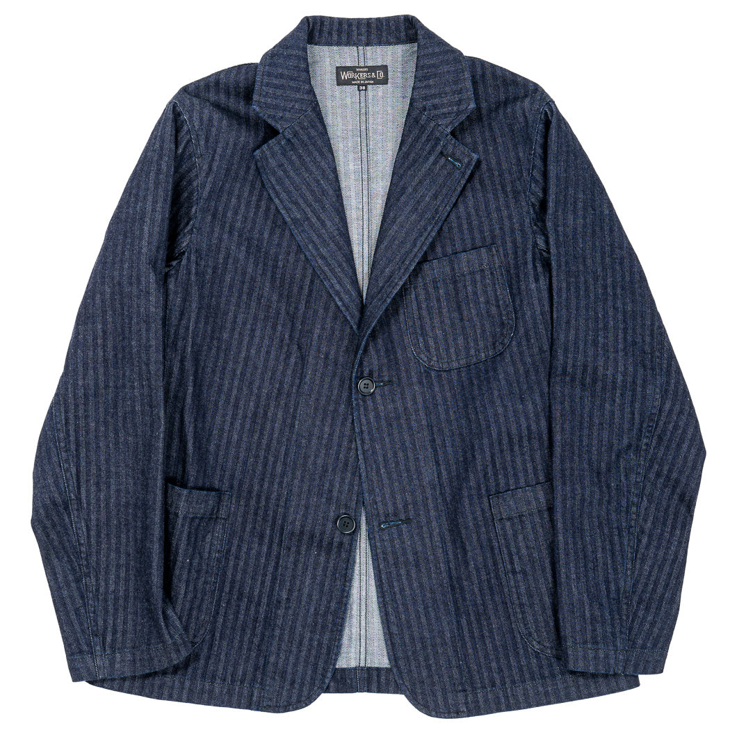 WORKERS ワーカーズ Lounge Jacket, Indigo Herringbone