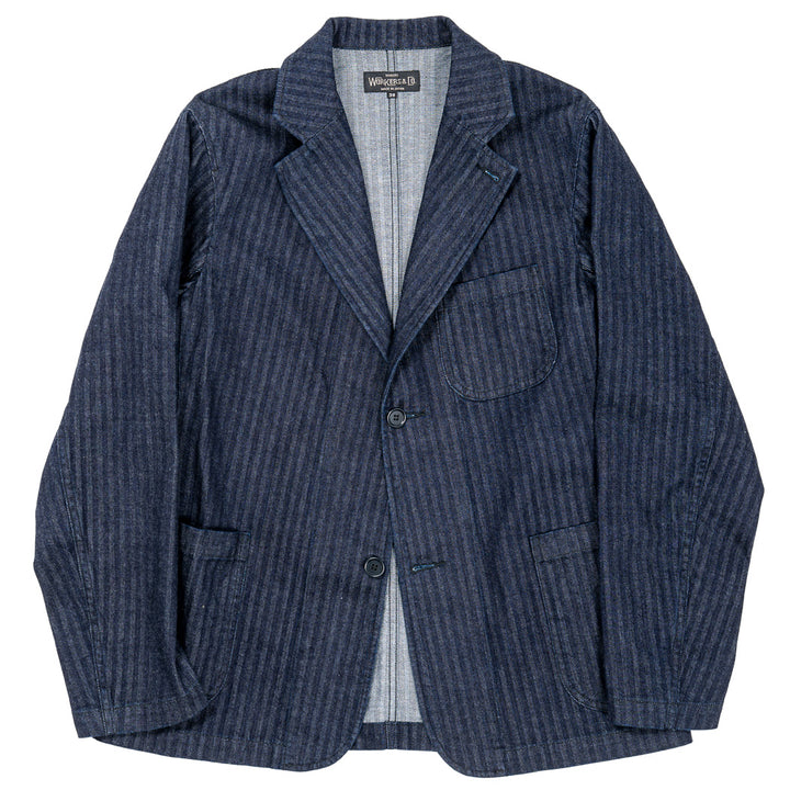 WORKERS ワーカーズ Lounge Jacket, Indigo Herringbone