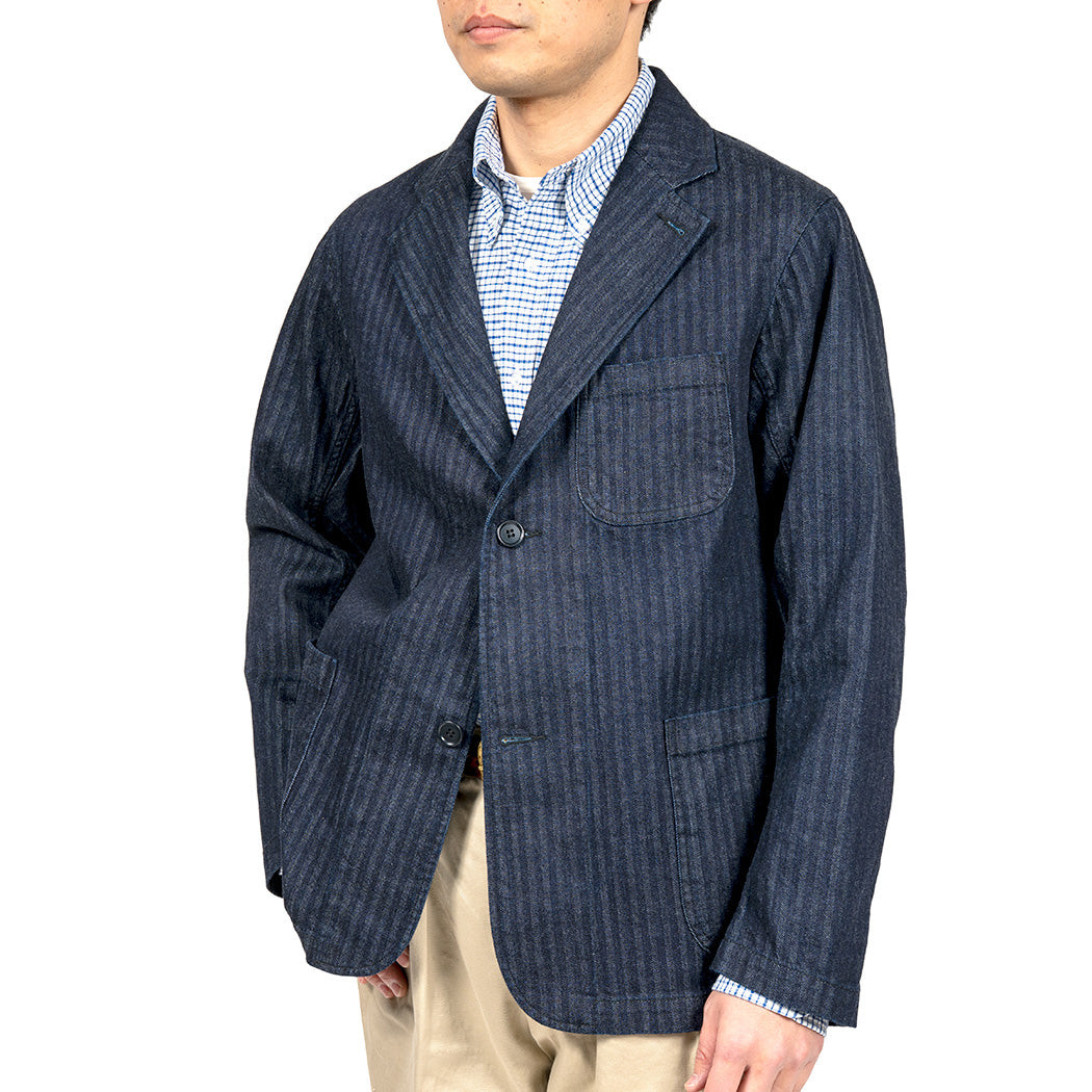 WORKERS ワーカーズ Lounge Jacket, Indigo Herringbone