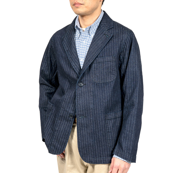 WORKERS ワーカーズ Lounge Jacket, Indigo Herringbone