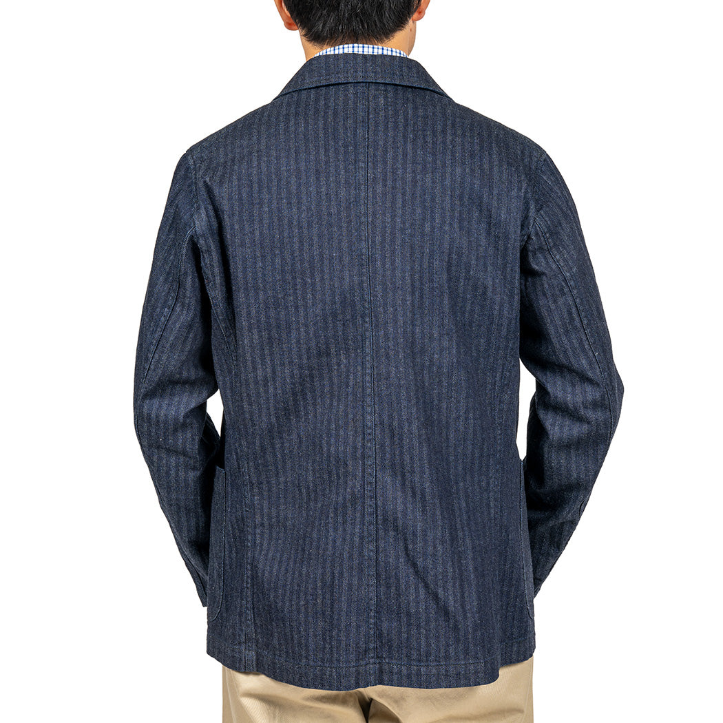 WORKERS ワーカーズ Lounge Jacket, Indigo Herringbone