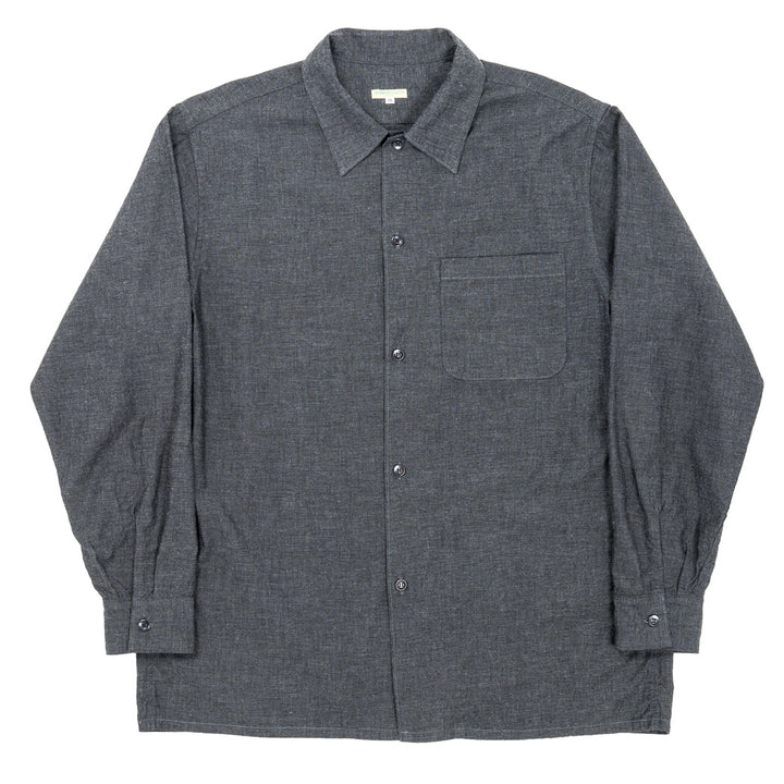 WORKERS ワーカーズ Open Collar Shirt, Cotton Smoky Chambray