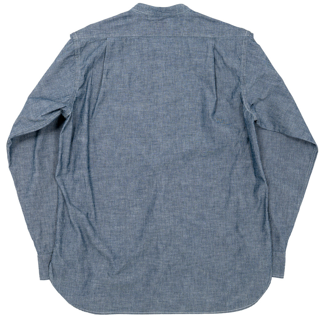 WORKERS ワーカーズ Band Collar Shirt, Indigo Chambray