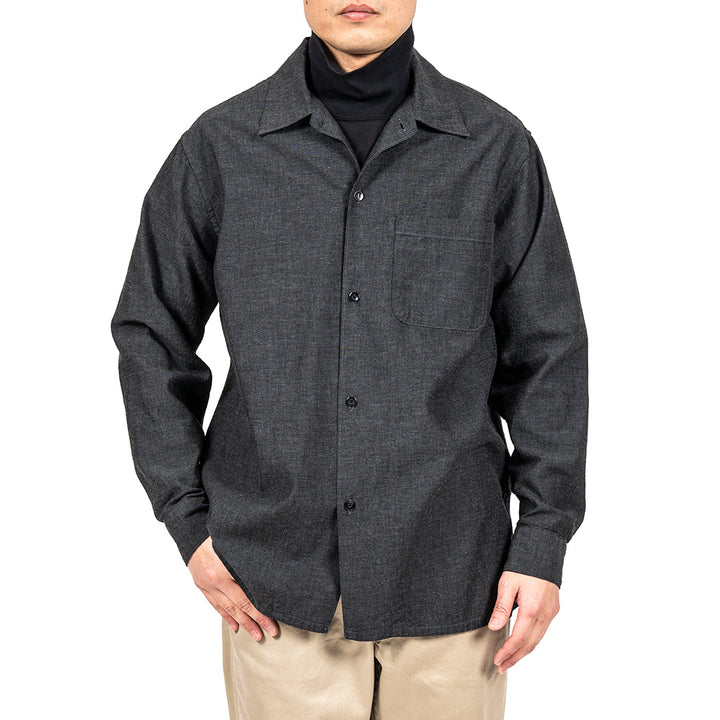 WORKERS ワーカーズ Open Collar Shirt, Cotton Smoky Chambray