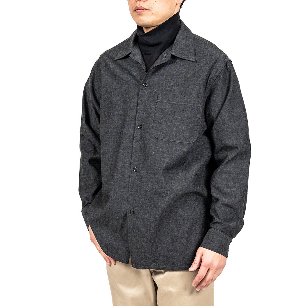 WORKERS ワーカーズ Open Collar Shirt, Cotton Smoky Chambray