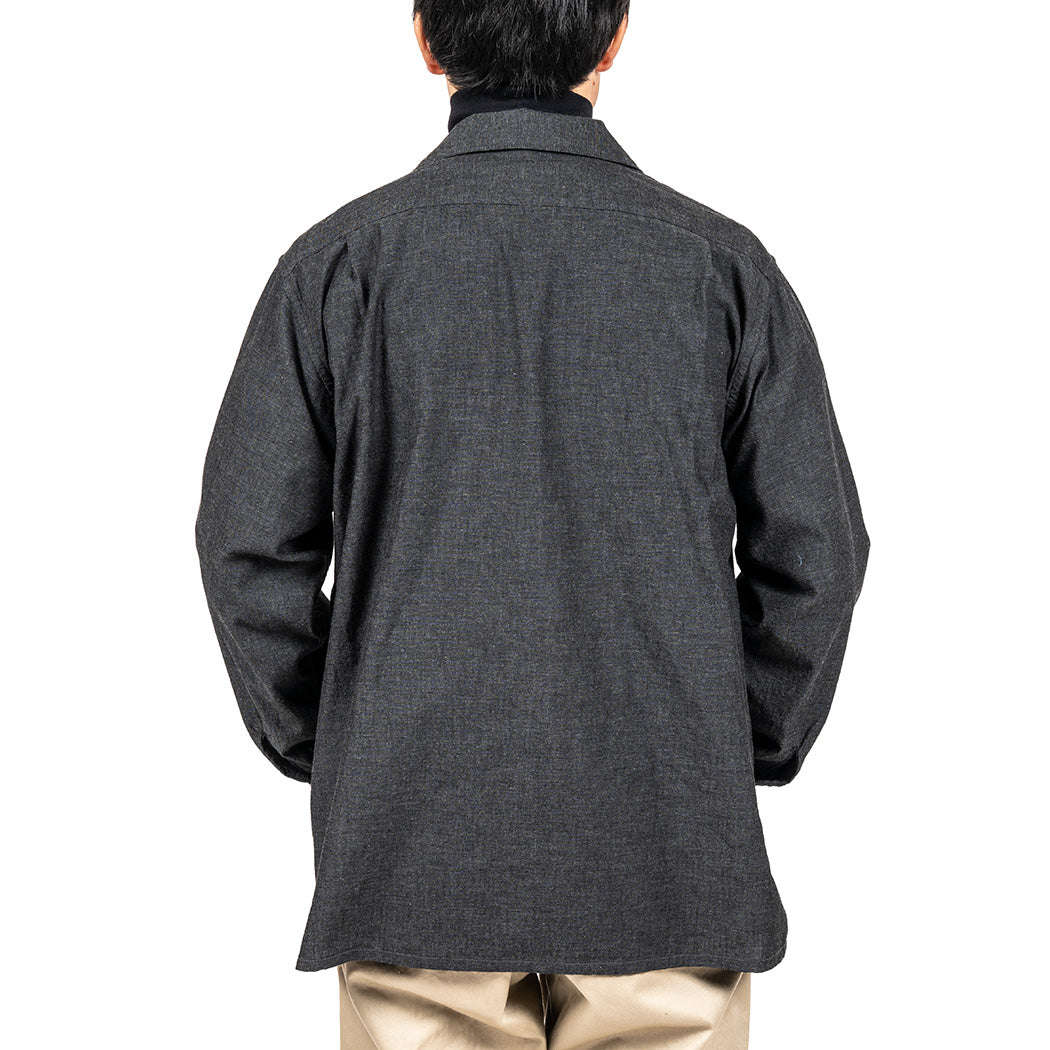 WORKERS ワーカーズ Open Collar Shirt, Cotton Smoky Chambray